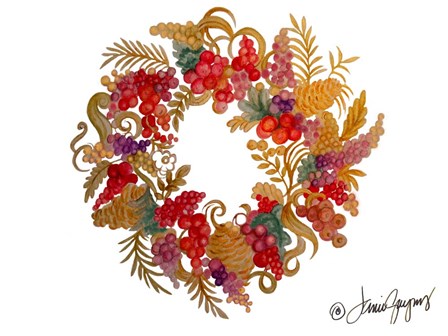 Christmas Wreath with Berries by Janice Gaynor art print