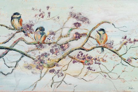 Birds On Cherry Blossom Branch by Patricia Pinto art print