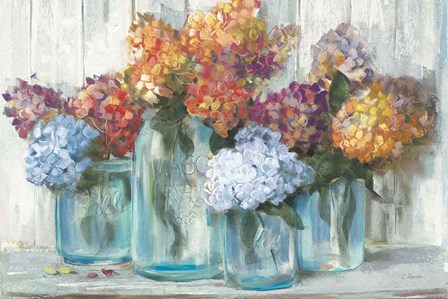 Fall Hydrangeas in Glass Jar Crop by Carol Rowan art print