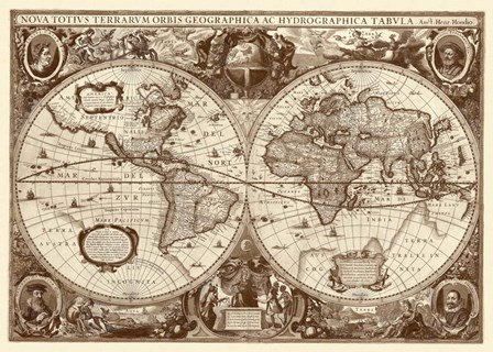 Nova Totius Terrarum Orbis Tabula (sepia) by Hendrik Hondius art print