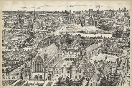 Bird&#39;s Eye View of London - Ely Place art print