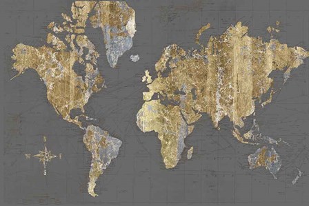 Gilded Map Gray - No Border by Wild Apple Portfolio art print