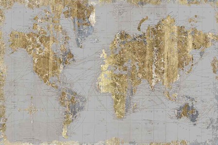 Gilded Map Light Gray by Wild Apple Portfolio art print