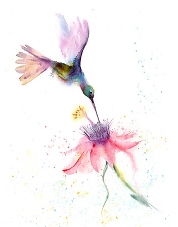 Pink Flower Hummingbird by Olga Shefranov art print
