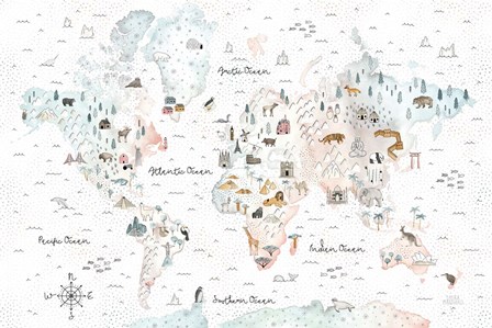 World Traveler I Dot BG by Laura Marshall art print