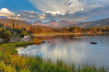 Sunrise On Hallett Peak And Flattop Mountain Above Sprague Lake, Rocky Mountain National Park, Colorado by Chuck Haney / Danita Delimont art print