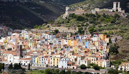 Pastel-Colored Buildings And Malaspina Castle In Bosa, Sardinia, Italy by Panoramic Images art print
