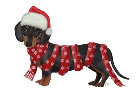 Christmas Des - Dachshund Snowflake Scarf by Fab Funky art print