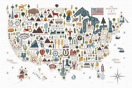 Illustrated USA Warm by Michael Mullan art print