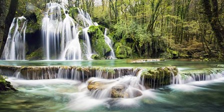 Waterfall in a forest by Pangea Images art print