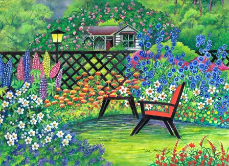 Garden Retreat by Val Stokes art print