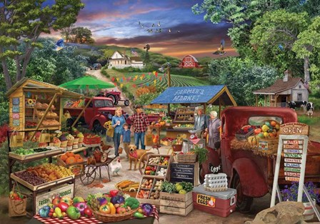 Red Trucks Farm Market by Bigelow Illustrations art print
