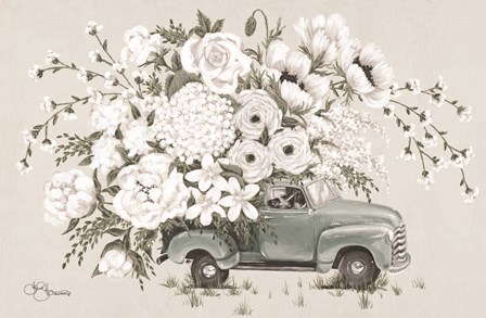 White Floral Truck by Hollihocks Art art print