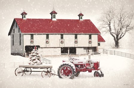 Red and White Christmas Barn by Lori Deiter art print