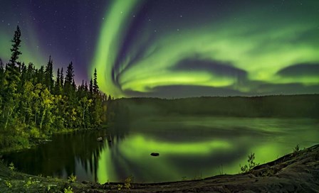 Aurora Over Cameron River With Autumn Colors by Alan Dyer/Stocktrek Images art print