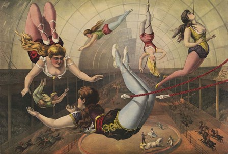 Female Acrobats on Trapezes at Circus by Stocktrek Images art print