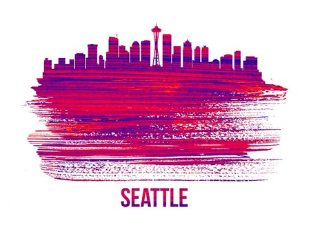 Seattle Skyline Brush Stroke Red by Naxart art print