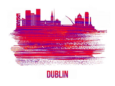 Dublin Skyline Brush Stroke Red by Naxart art print