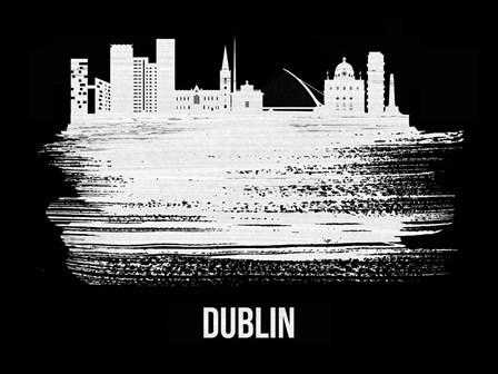 Dublin Skyline Brush Stroke White by Naxart art print