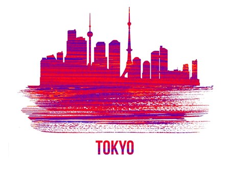 Tokyo Skyline Brush Stroke Red by Naxart art print