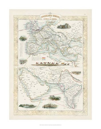 Overland Routes- India &amp; China by J. Rapkin art print