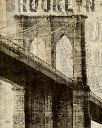 Vintage NY Brooklyn Bridge by Michael Mullan art print