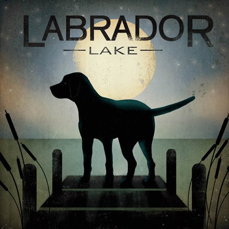 Moonrise Black Dog - Labrador Lake by Ryan Fowler art print