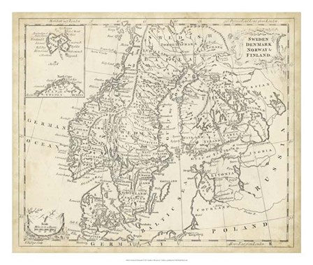 Map of Sweden &amp; Denmark by T Jeffreys art print