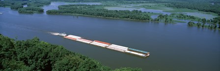 Barge in a river, Mississippi River, Marquette, Prairie Du Chien, Wisconsin-Iowa, USA by Panoramic Images art print
