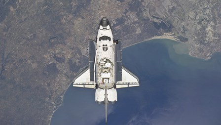 The Space Shuttle Atlanti Flying Above the Atlantic coast of Spain and the Gulf of Cadiz by Stocktrek Images art print