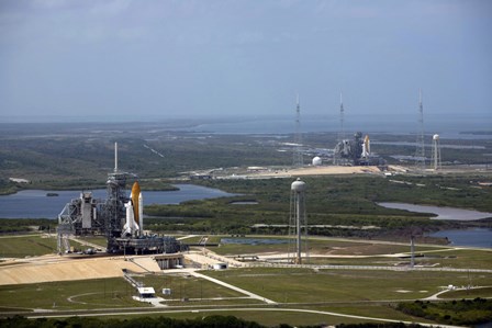 Space Shuttle Atlantis on Launch Pad 39A is Accompanied by Space Shuttle Endeavour on Launch Pad 39B by Stocktrek Images art print
