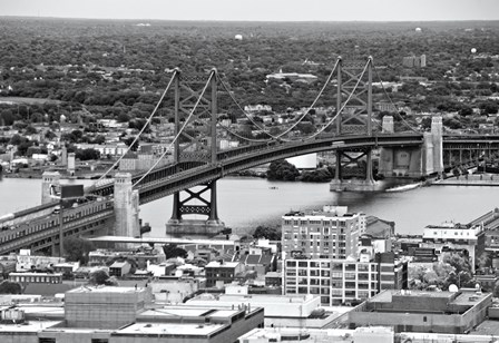 The Benjamin Franklin Bridge (aerial) (b/w) by Erin Clark art print