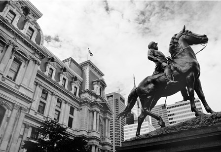 City Hall Sculpture (horse) (b/w) by Erin Clark art print