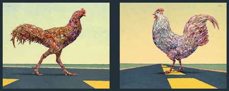 Road Chickens Diptych by James W. Johnson art print