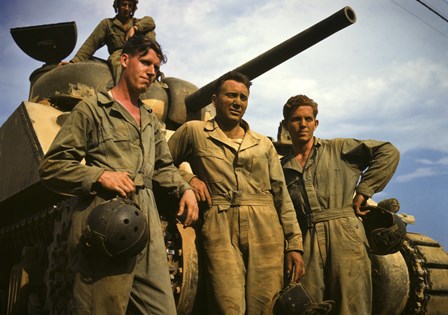 Tank Crew leaning on M-4 tank, Ft. Knox, KY by Print Collection art print