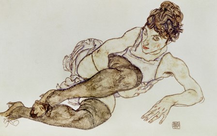 Reclining Woman With Black Stockings, 1917 by Egon Schiele art print