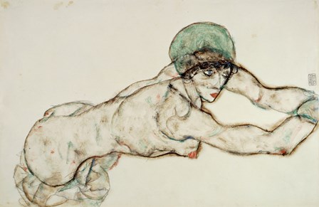 Reclining Female Nude with Green Cap, Leaning to the Right, 1914 by Egon Schiele art print