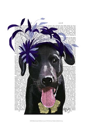 Black Labrador With Blue Fascinator by Fab Funky art print