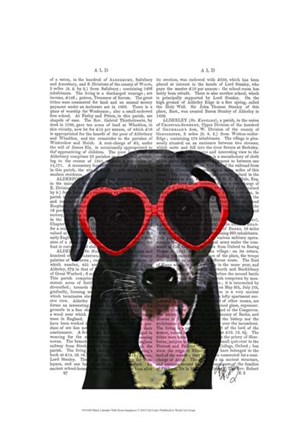 Black Labrador With Heart Sunglasses by Fab Funky art print