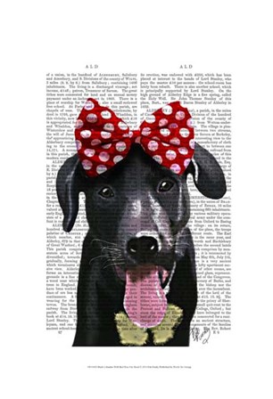 Black Labrador With Red Bow On Head by Fab Funky art print