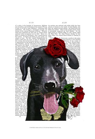 Black Labrador with Roses by Fab Funky art print