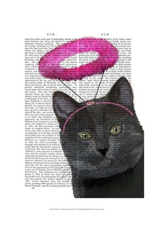 Black Cat With Pink Angel Halo by Fab Funky art print