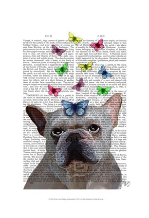 White French Bulldog and Butterflies by Fab Funky art print