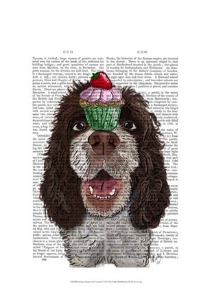 Springer Spaniel with Cupcake by Fab Funky art print