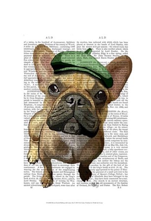 Brown French Bulldog with Green Hat by Fab Funky art print