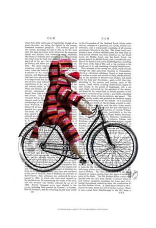 Sock Monkey on Bicycle by Fab Funky art print