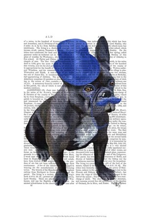 French Bulldog With Blue Top Hat and Moustache by Fab Funky art print