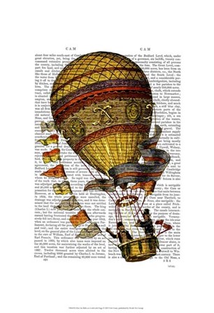 Hot Air Balloon Gold with Flags by Fab Funky art print