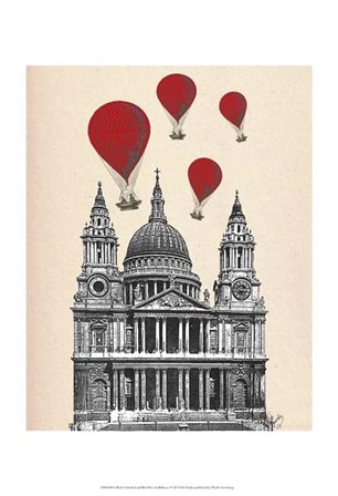 St Pauls Cathedral and Red Hot Air Balloons by Fab Funky art print