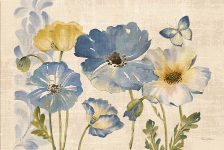 Watercolor Poppies Blue Landscape by Pamela Gladding art print